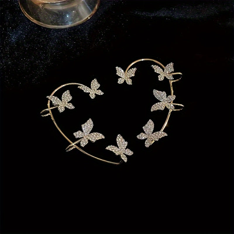 2PCS/Set Butterfly Earrings Ear Cuffs Climber Wrap Around Earrings For Women Fairy Right Left No Piercing Ear Clip Silvery Ear Jewelry Gift