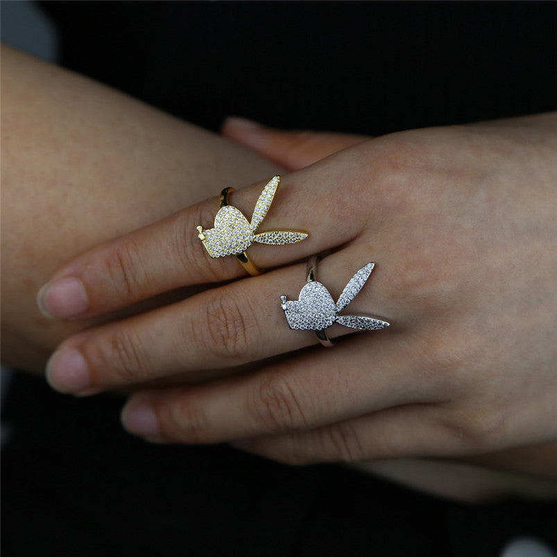 Rabbit Ring - Micro Inlaid Zircon Rock, Hiphop Inspired, Adjustable, European and American Style Ornament, Perfect Holiday Gift