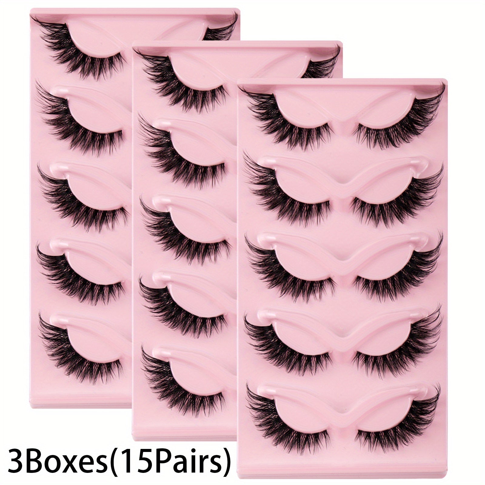3Boxes (15Pairs) Cat Eye False Eyelashes, Natural Long Manga Lashes With Winged Ends For Extended Eye Look
