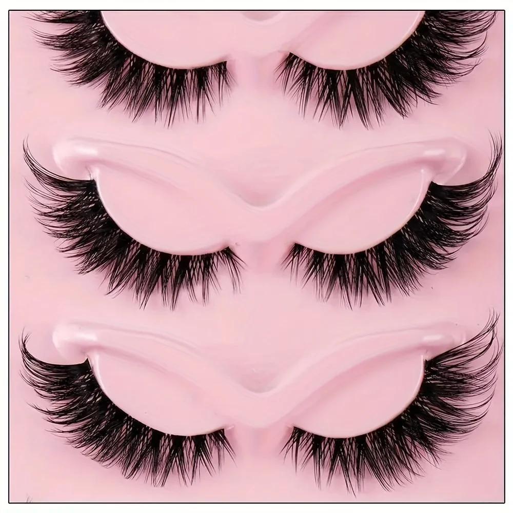 3Boxes (15Pairs) Cat Eye False Eyelashes, Natural Long Manga Lashes With Winged Ends For Extended Eye Look