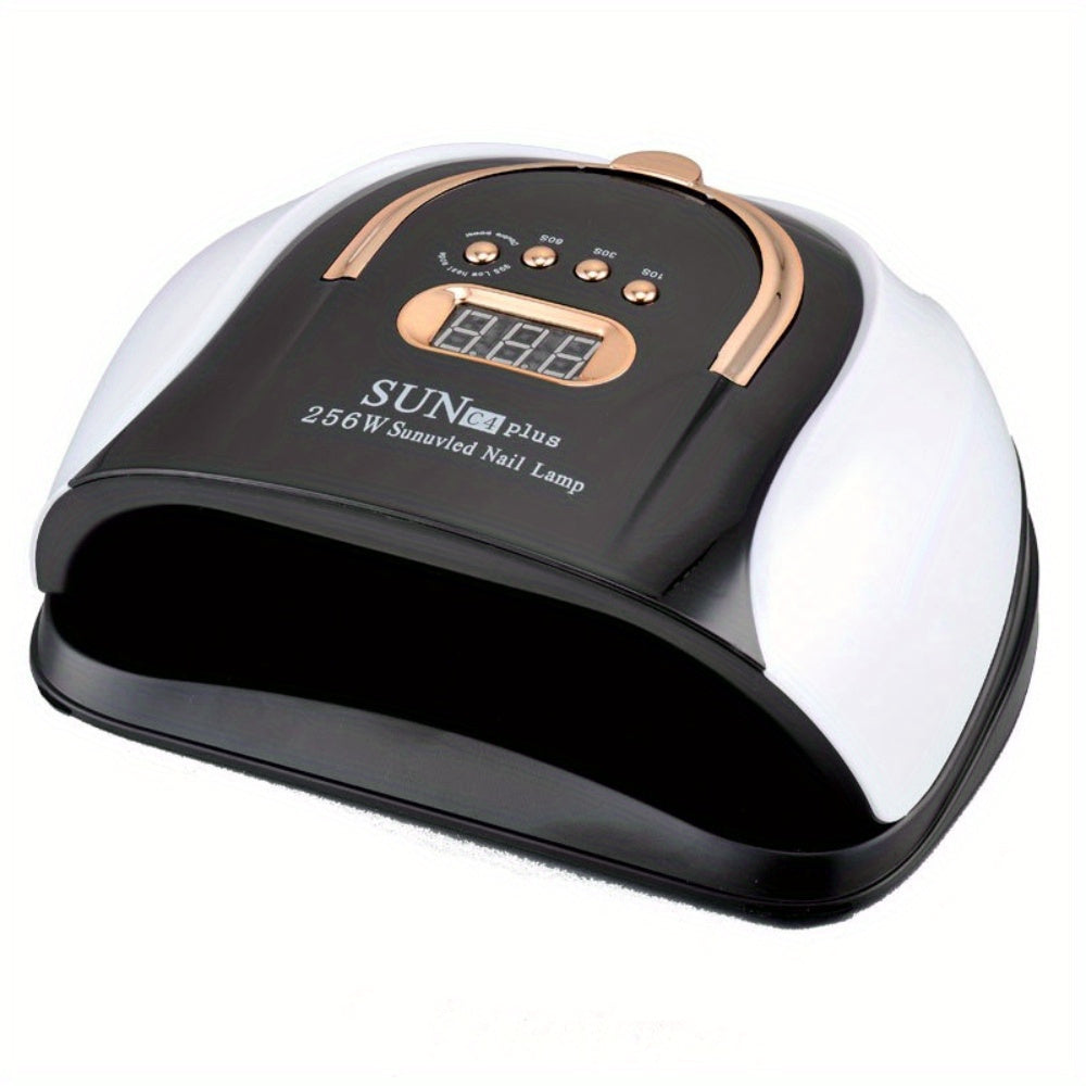 256W High-Power UV LED Nail Lamp with 4 Timer Settings, Automatic Sensor & Smart Display - Fast Gel Polish Curing, Purple & Black Design, Ergonomic Handle for Professional Manicures