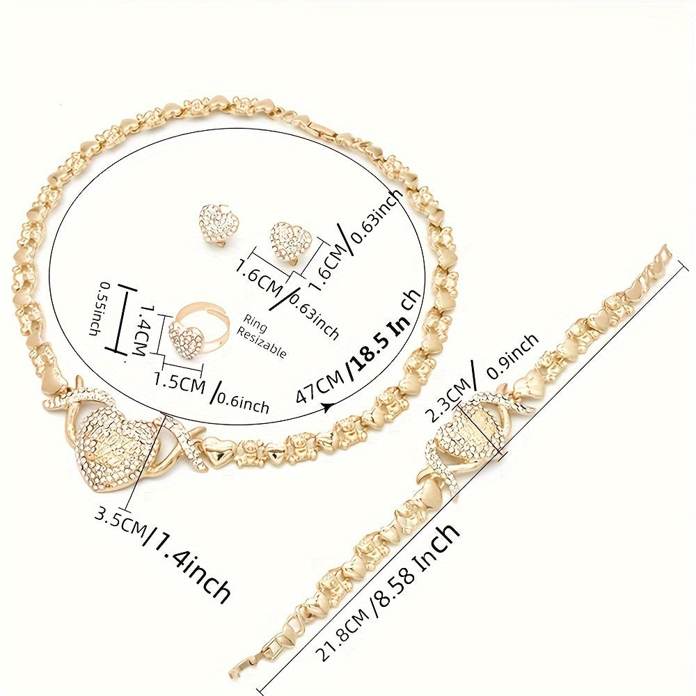 4pcs Dubai Style Jewelry Set, Golden Plated Necklace, Ring, Bracelet, and Earrings, Luxurious Ethnic Design for Weddings, Parties, and Formal Events, Perfect Gift Set for Mother'S Day, Classic African Jewelry