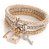 Elegant 3pcs Stackable Bracelet Set with Lock & Key Pendants - Fashion Accessory, Perfect Gift for Men and Women