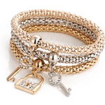 Elegant 3pcs Stackable Bracelet Set with Lock & Key Pendants - Fashion Accessory, Perfect Gift for Men and Women