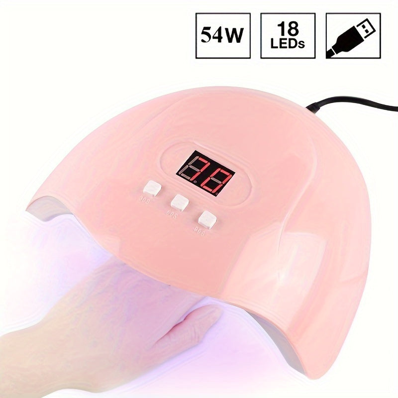 7-in-1 Nail Art Tool Set with Nail Lamp, Glue Drying Machine, Nail Polisher, Dead Skin Fork, Dead Skin Push, Finger Divider - Stainless Steel Kit for Professional Nail Artists