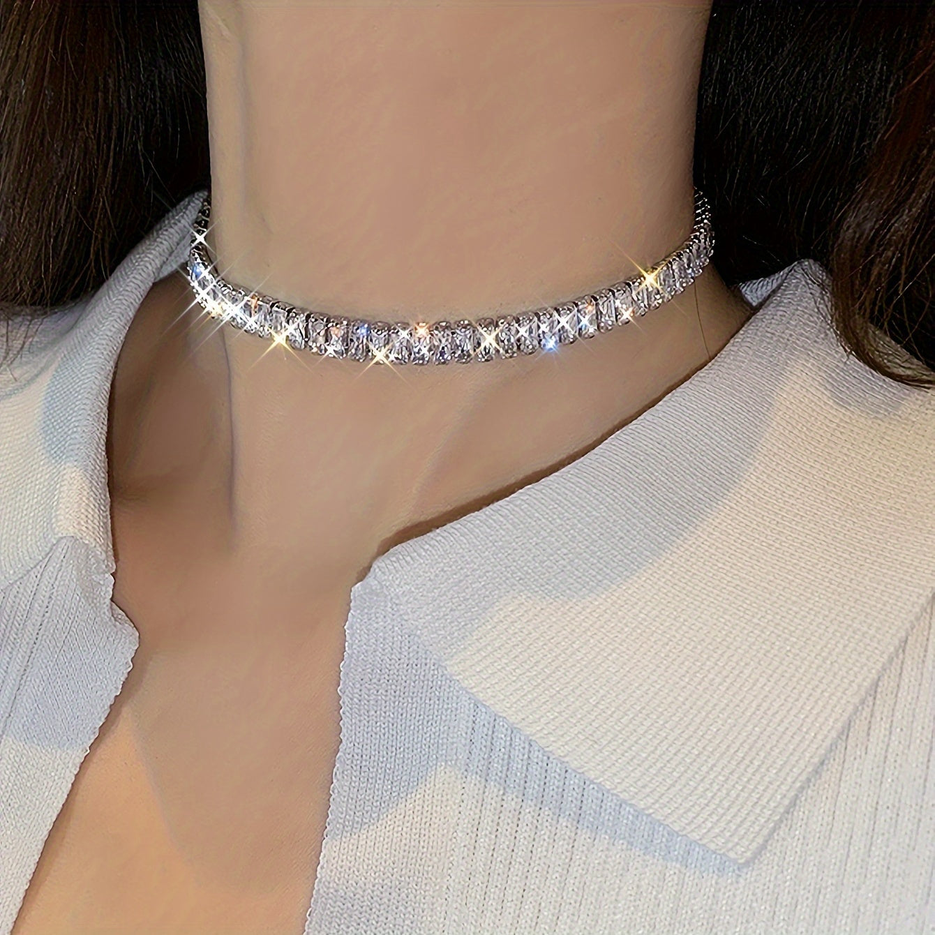 Elegant Chunky Tennis Necklace with Sparkling Cubic Zirconia - Perfect Statement Jewelry for Women, Ideal Christmas Gift for Wife and Friends, All-Season Glamour, RUOLAN