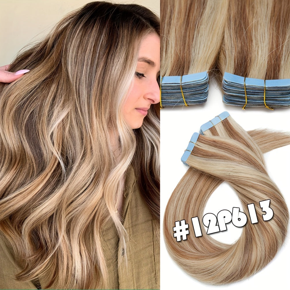 40PCS 100G Thick Tape In Remy Hair Extensions - Seamless Skin Weft, Full Head, Mix Color, 16"18"20" Long, Straight, Natural Looking, Premium Quality, Easy to Apply, Reusable, Comfortable, and Durable Hair Extensions for Women