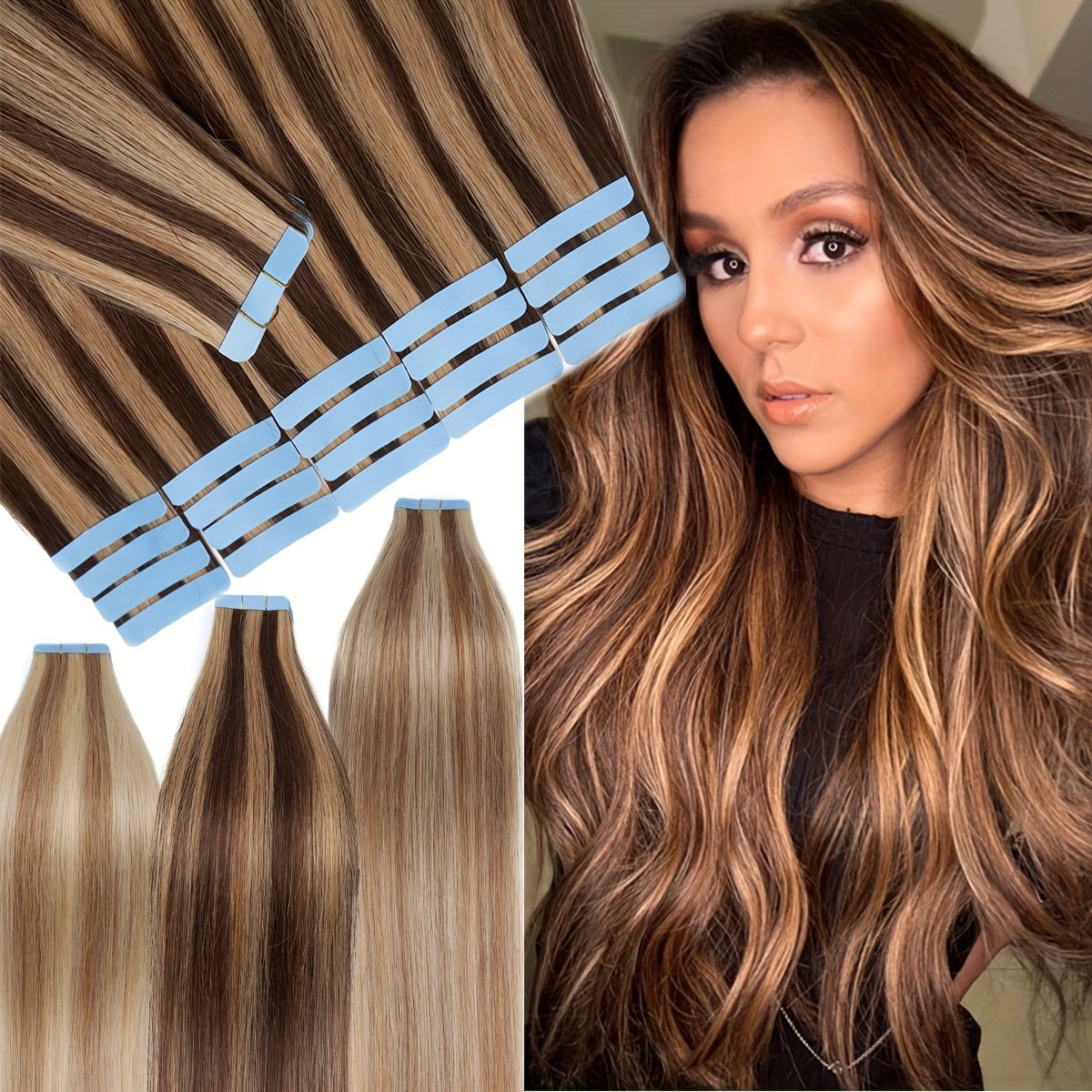 40PCS 100G Thick Tape In Remy Hair Extensions - Seamless Skin Weft, Full Head, Mix Color, 16"18"20" Long, Straight, Natural Looking, Premium Quality, Easy to Apply, Reusable, Comfortable, and Durable Hair Extensions for Women