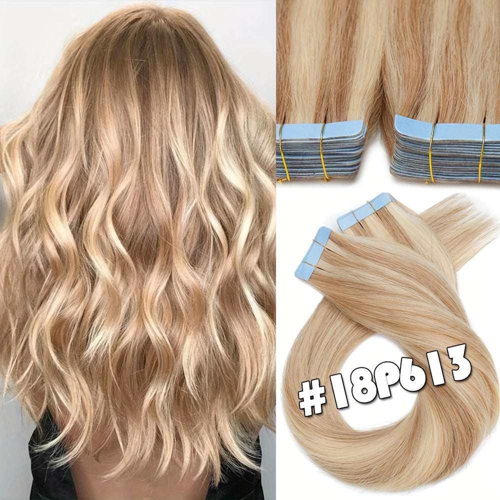 40PCS 100G Thick Tape In Remy Hair Extensions - Seamless Skin Weft, Full Head, Mix Color, 16"18"20" Long, Straight, Natural Looking, Premium Quality, Easy to Apply, Reusable, Comfortable, and Durable Hair Extensions for Women