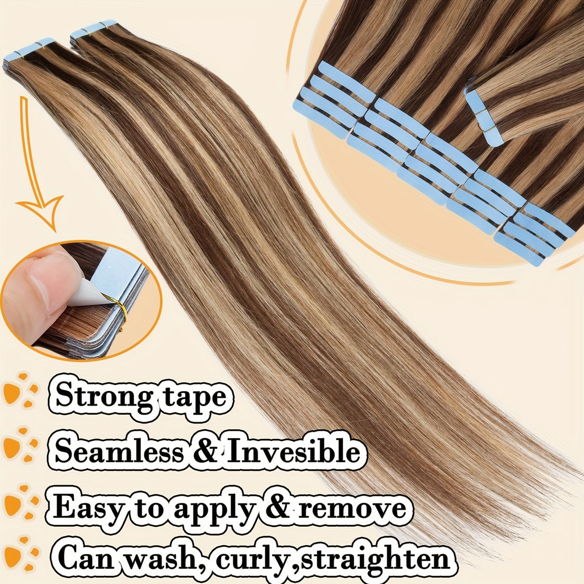 40PCS 100G Thick Tape In Remy Hair Extensions - Seamless Skin Weft, Full Head, Mix Color, 16"18"20" Long, Straight, Natural Looking, Premium Quality, Easy to Apply, Reusable, Comfortable, and Durable Hair Extensions for Women