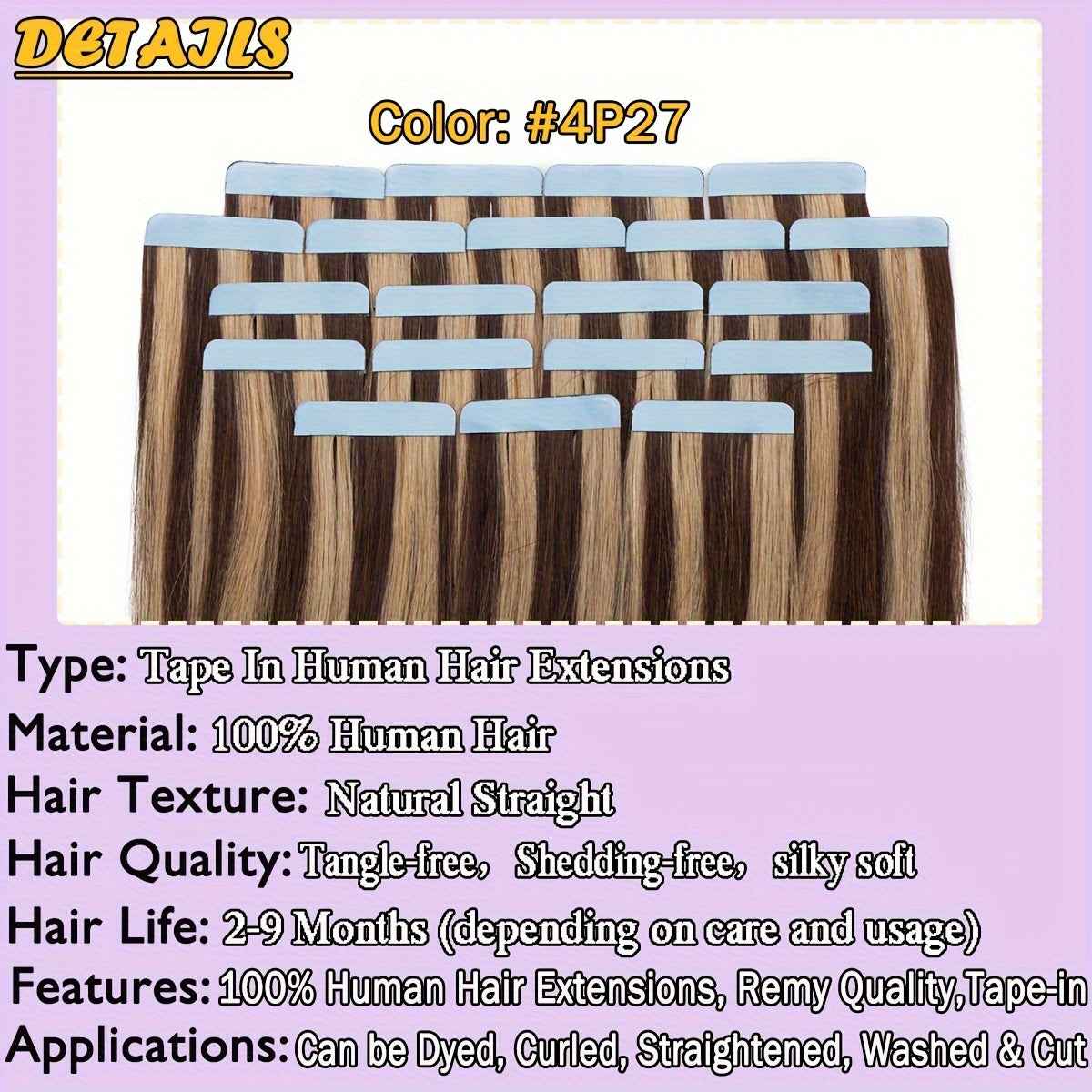 40PCS 100G Thick Tape In Remy Hair Extensions - Seamless Skin Weft, Full Head, Mix Color, 16"18"20" Long, Straight, Natural Looking, Premium Quality, Easy to Apply, Reusable, Comfortable, and Durable Hair Extensions for Women