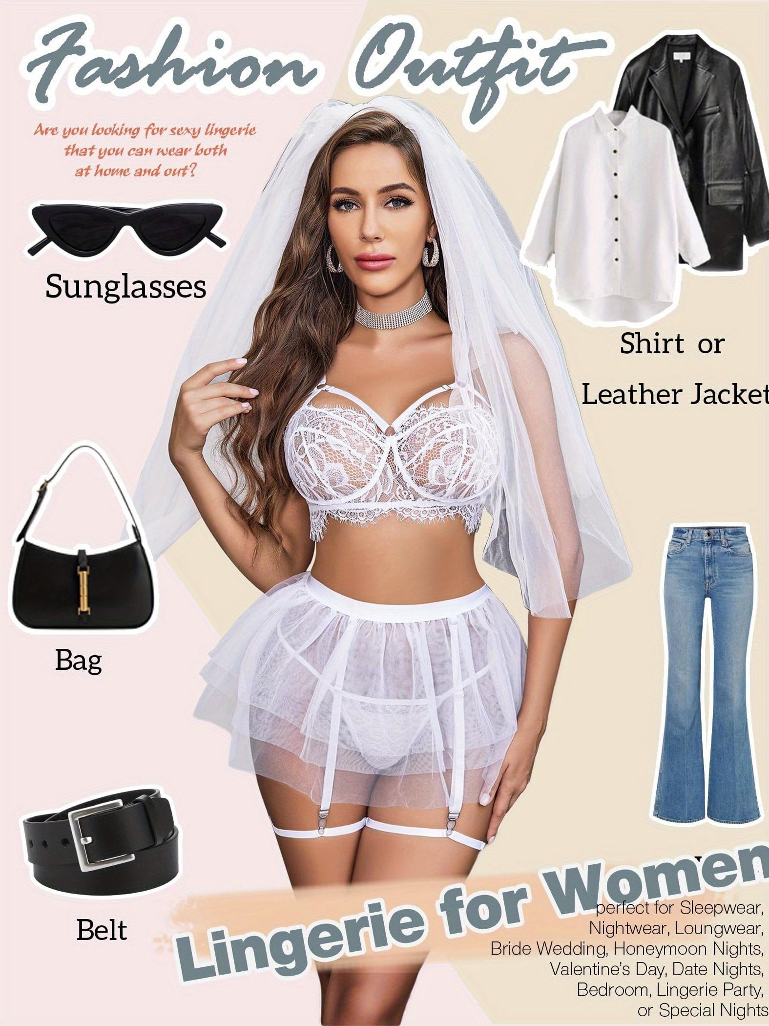 Lace Garter Lingerie for Women Mesh Mini Skirt Clothing Babydoll Bodysuit