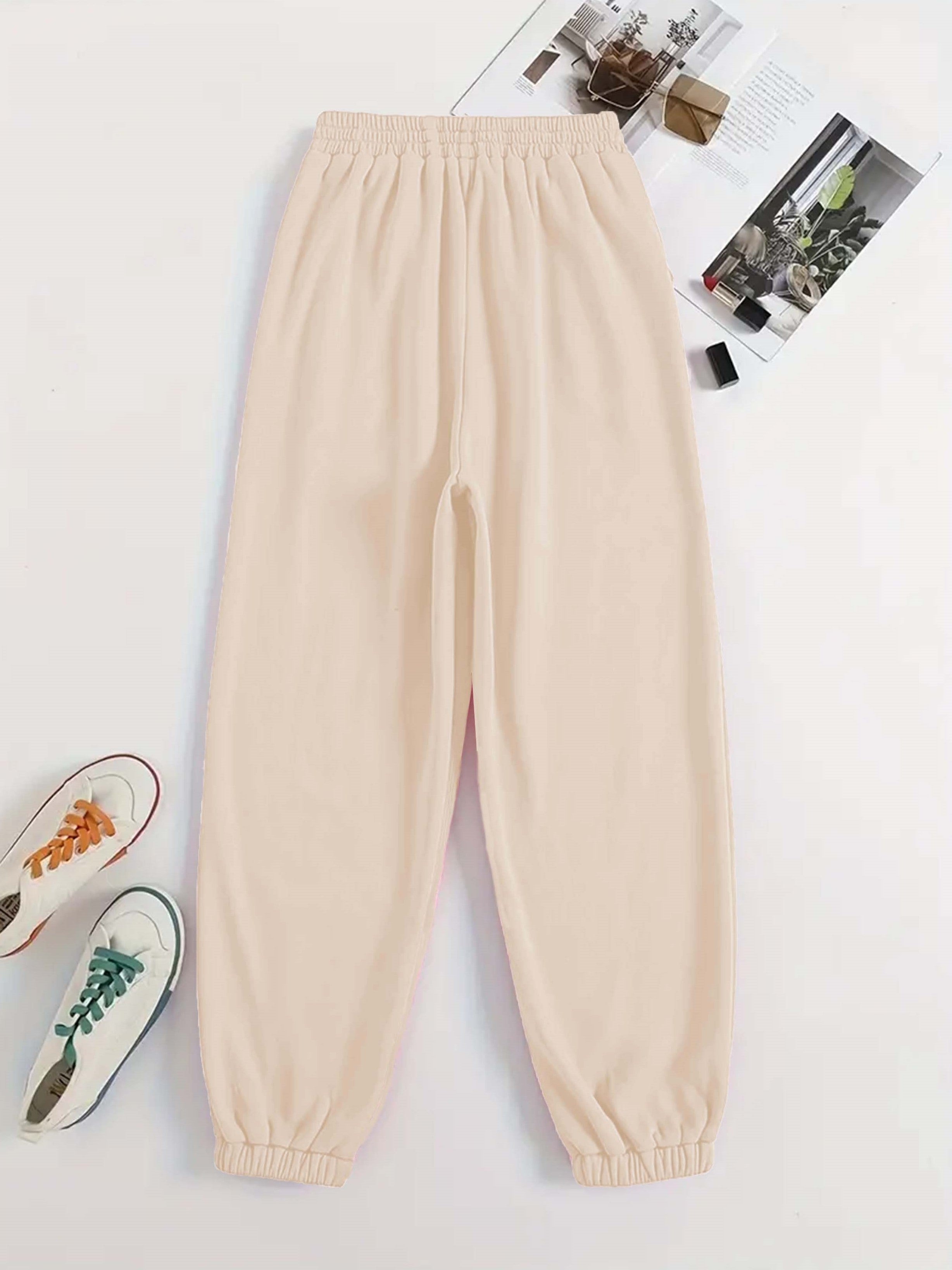 Letter Print Two Piece Set, Crew Neck Sweatshirt & Pants Outfits For Winter & Fall, Women's Clothing