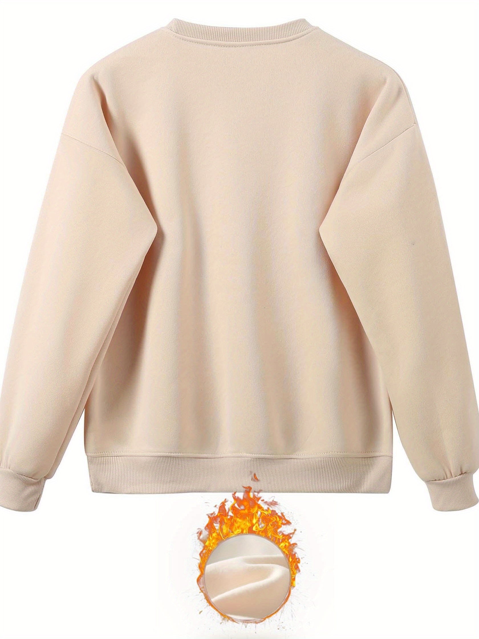 Cozy Fleece-Lined Women's Casual Letter Print Sweatshirt & Joggers Set - Machine Washable, All-Season Comfort