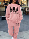 Letter Print Two Piece Set, Crew Neck Sweatshirt & Pants Outfits For Winter & Fall, Women's Clothing