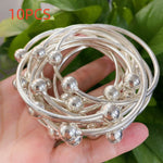 Retro Boho Thick West Indian Bangles, 10mm Ball Silvery Bangles, Boho Stacking Bangles, Handmade Silvery Bangles for Women Daily Holiday Jewelry Gifts