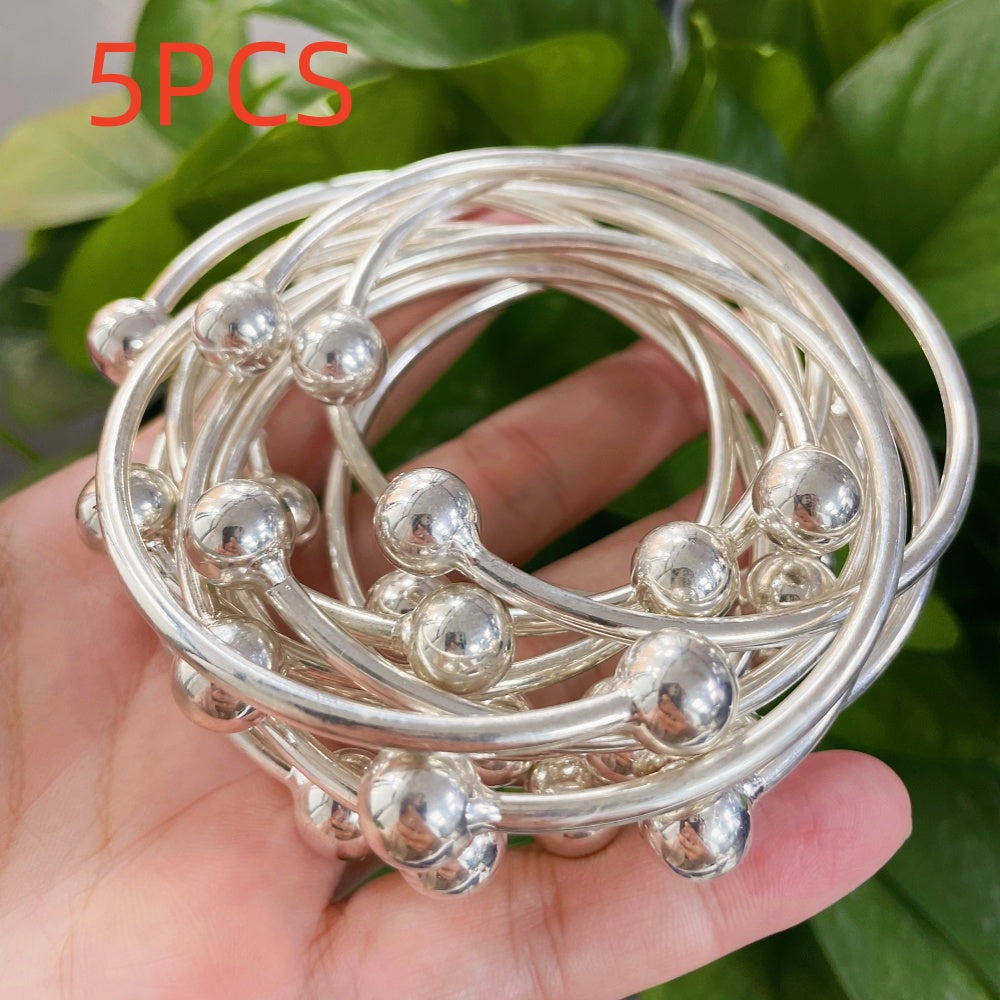 Retro Boho Thick West Indian Bangles, 10mm Ball Silvery Bangles, Boho Stacking Bangles, Handmade Silvery Bangles for Women Daily Holiday Jewelry Gifts