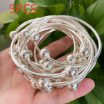 Retro Boho Thick West Indian Bangles, 10mm Ball Silvery Bangles, Boho Stacking Bangles, Handmade Silvery Bangles for Women Daily Holiday Jewelry Gifts