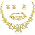 4pcs Women Jewelry Necklace Set 18K Golden Plated Bride Bridesmaid Fashion Zirconia Wedding Jewelry Necklace Earrings Bracelet Ring
