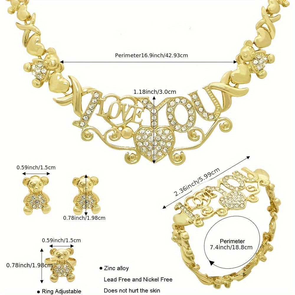 4pcs Women Jewelry Necklace Set 18K Golden Plated Bride Bridesmaid Fashion Zirconia Wedding Jewelry Necklace Earrings Bracelet Ring