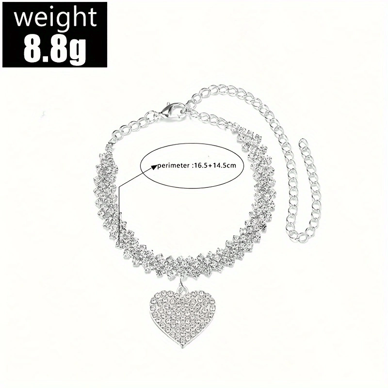 Cross-Border Hot Heart Shape Rhinestone Anklet Suit Personality Simple Titanium Steel Anklet Beach Ornament Ankle Chain