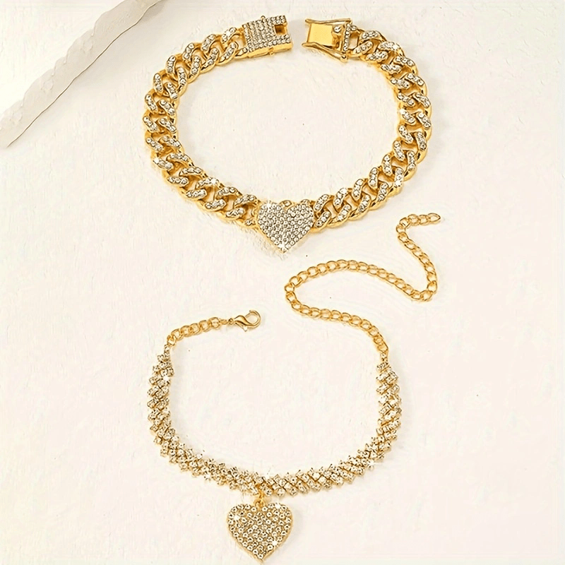 Cross-Border Hot Heart Shape Rhinestone Anklet Suit Personality Simple Titanium Steel Anklet Beach Ornament Ankle Chain