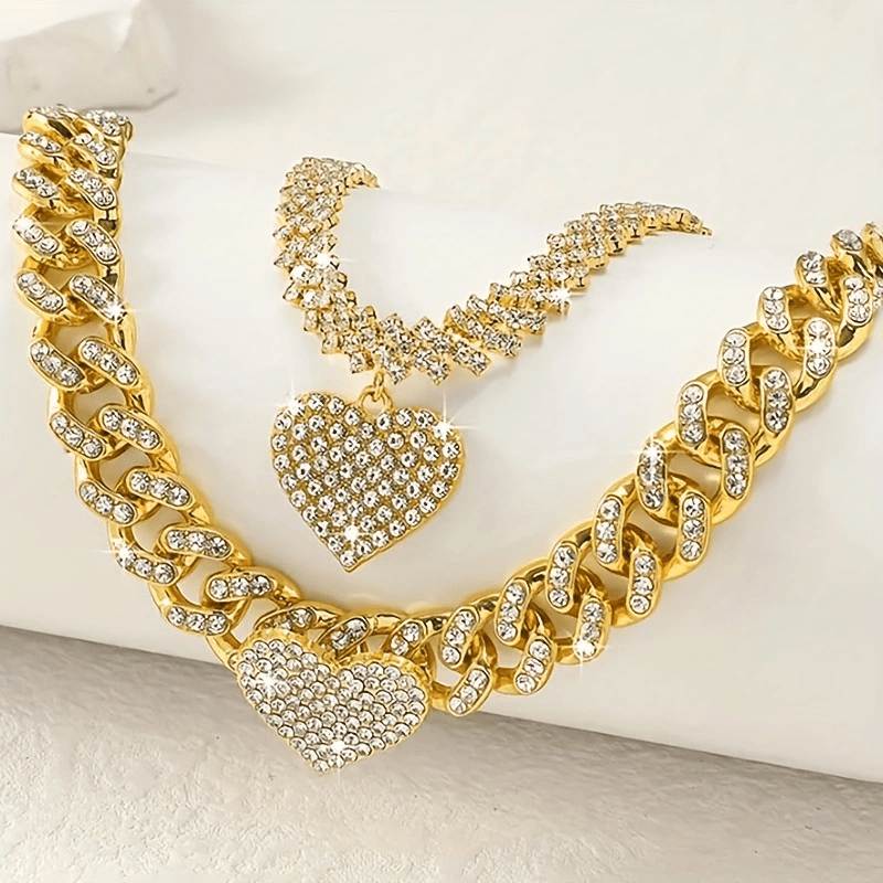 Cross-Border Hot Heart Shape Rhinestone Anklet Suit Personality Simple Titanium Steel Anklet Beach Ornament Ankle Chain