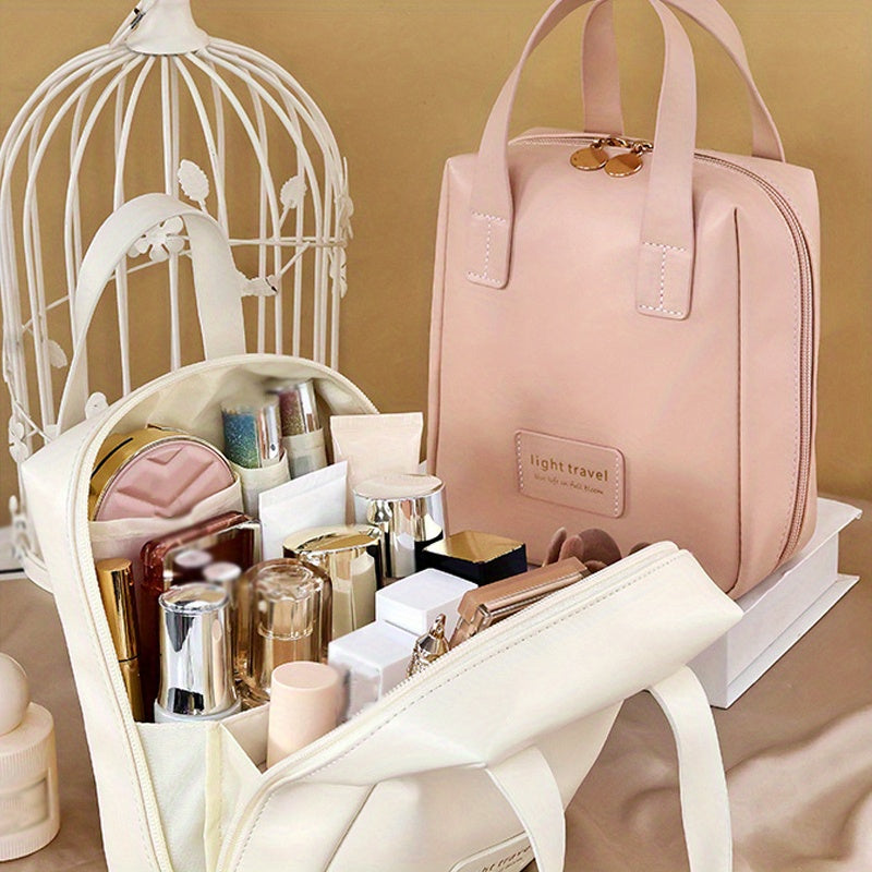 1pc Large Capacity Makeup Bag, Portable Large Opening Makeup Bag, Double Zipper Home Travel Bag