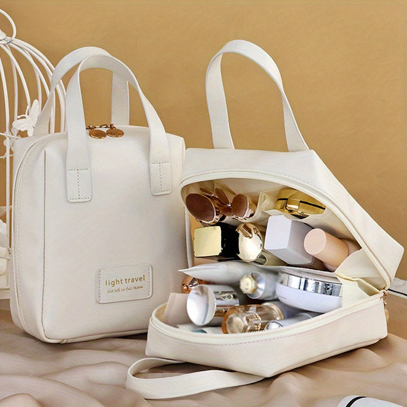 1pc Large Capacity Makeup Bag, Portable Large Opening Makeup Bag, Double Zipper Home Travel Bag