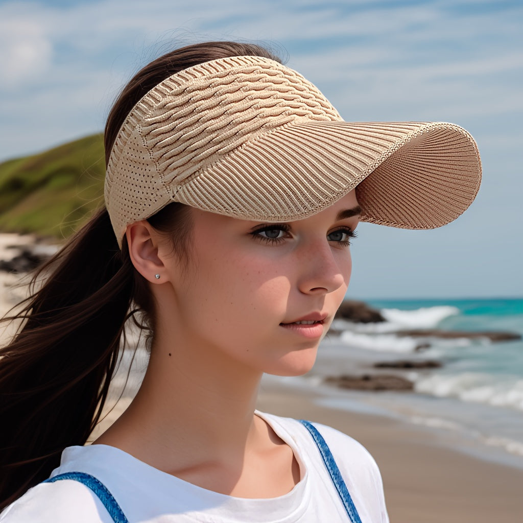 [Lightweight Knit] Women's Lightweight Knit Sun Visor Hat - Breathable & Elastic Polyester - Ideal for Running & Outdoor Activities
