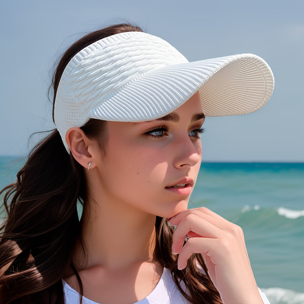 [Lightweight Knit] Women's Lightweight Knit Sun Visor Hat - Breathable & Elastic Polyester - Ideal for Running & Outdoor Activities