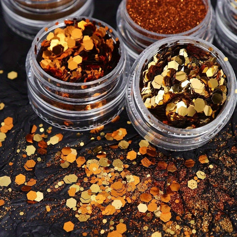 6pcs/Set Autumn Nail Art Set, Yellow Maple Glitter Sequins, Shiny Autumn Leaves Paillettes, Winter Furry Sugar Powder, No Fragrance, Nail Deco Accessories for Hand & Foot Care