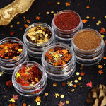 6pcs/Set Autumn Nail Art Set, Yellow Maple Glitter Sequins, Shiny Autumn Leaves Paillettes, Winter Furry Sugar Powder, No Fragrance, Nail Deco Accessories for Hand & Foot Care