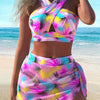 Women's Plant Print Sexy Bikini Swimsuit Set, Two-Piece Swimwear with High Cut Panty And Halter Top, Beachwear, Bikini Set