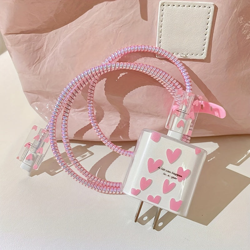 5pcs Colorful Love Data Cable Protection Cover Suitable for iPhone13/14/15 Pro Max, Data Cable Protection Cover with Lanyard, Anti-Breakage, Good-looking and Durable, Gift for Boyfriend/Girlfriend