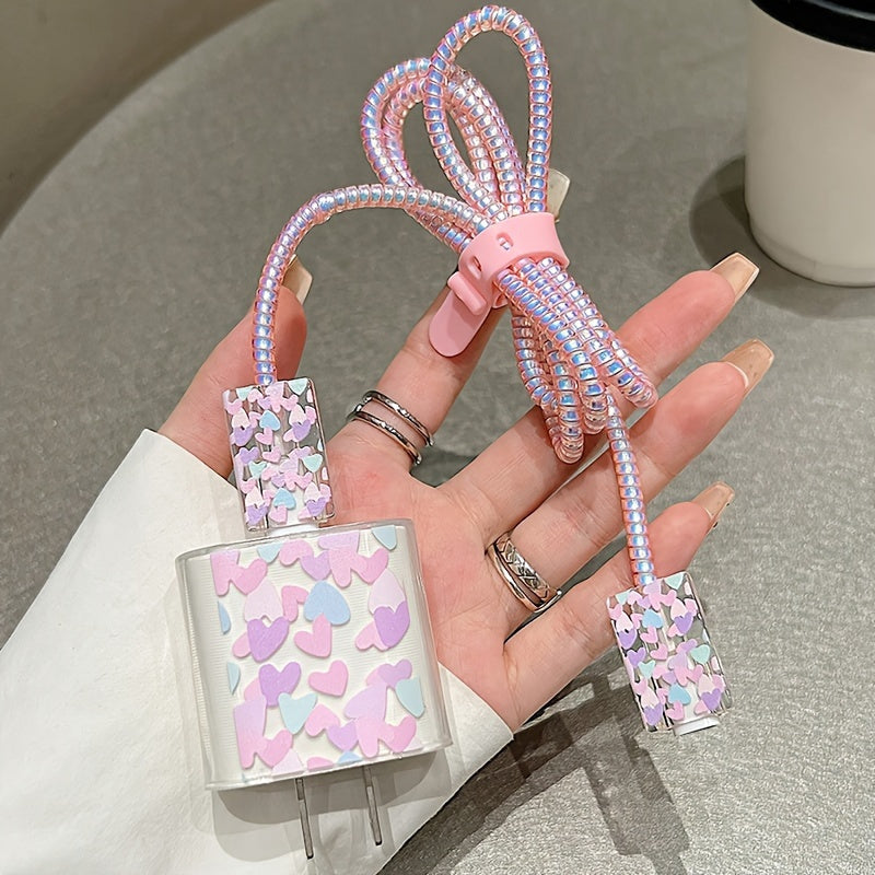 5pcs Colorful Love Data Cable Protection Cover Suitable for iPhone13/14/15 Pro Max, Data Cable Protection Cover with Lanyard, Anti-Breakage, Good-looking and Durable, Gift for Boyfriend/Girlfriend