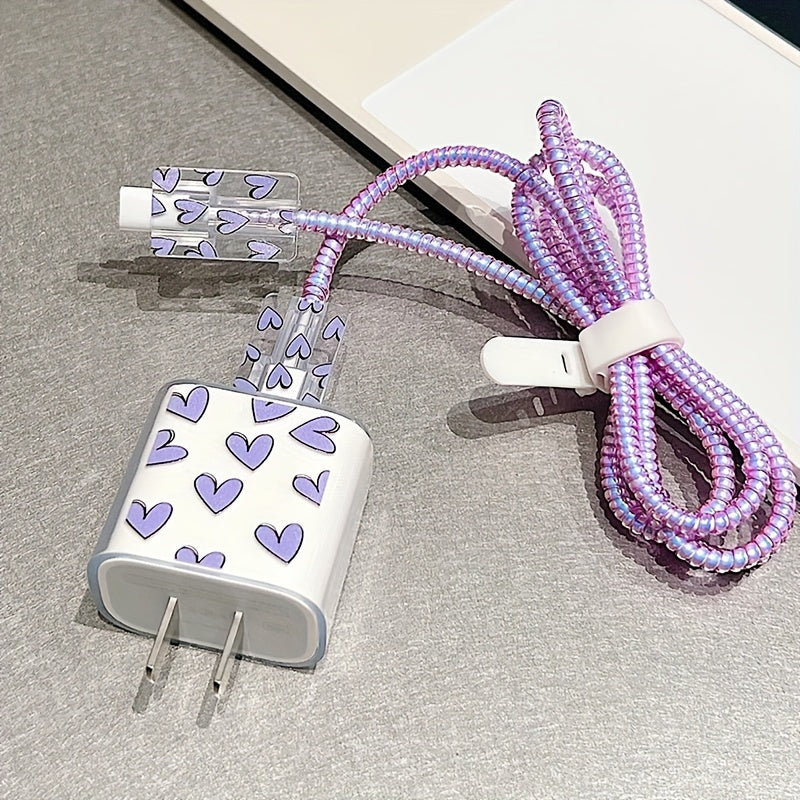 5pcs Colorful Love Data Cable Protection Cover Suitable for iPhone13/14/15 Pro Max, Data Cable Protection Cover with Lanyard, Anti-Breakage, Good-looking and Durable, Gift for Boyfriend/Girlfriend