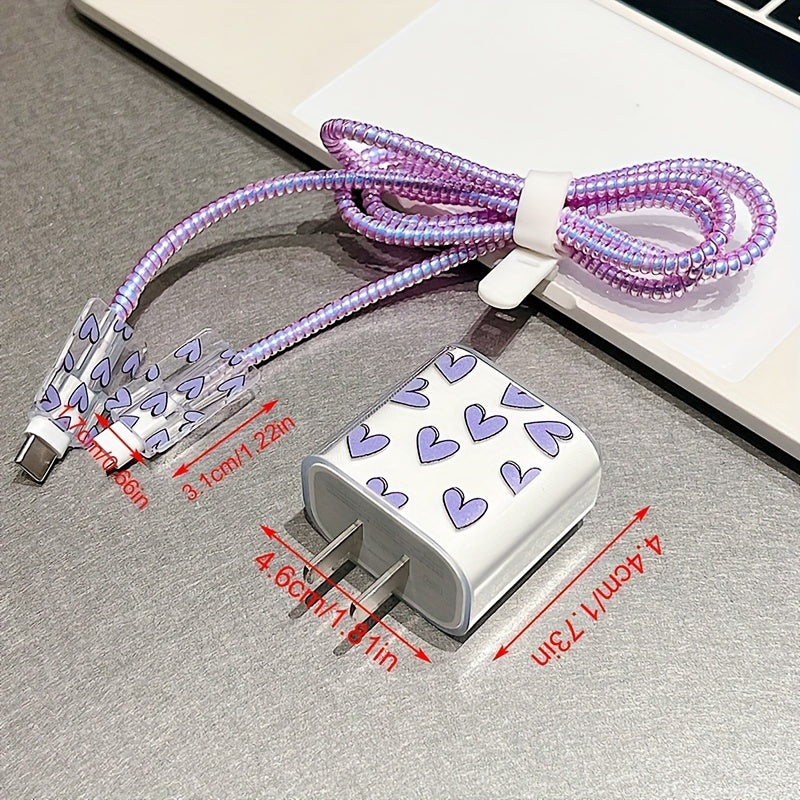 5pcs Colorful Love Data Cable Protection Cover Suitable for iPhone13/14/15 Pro Max, Data Cable Protection Cover with Lanyard, Anti-Breakage, Good-looking and Durable, Gift for Boyfriend/Girlfriend