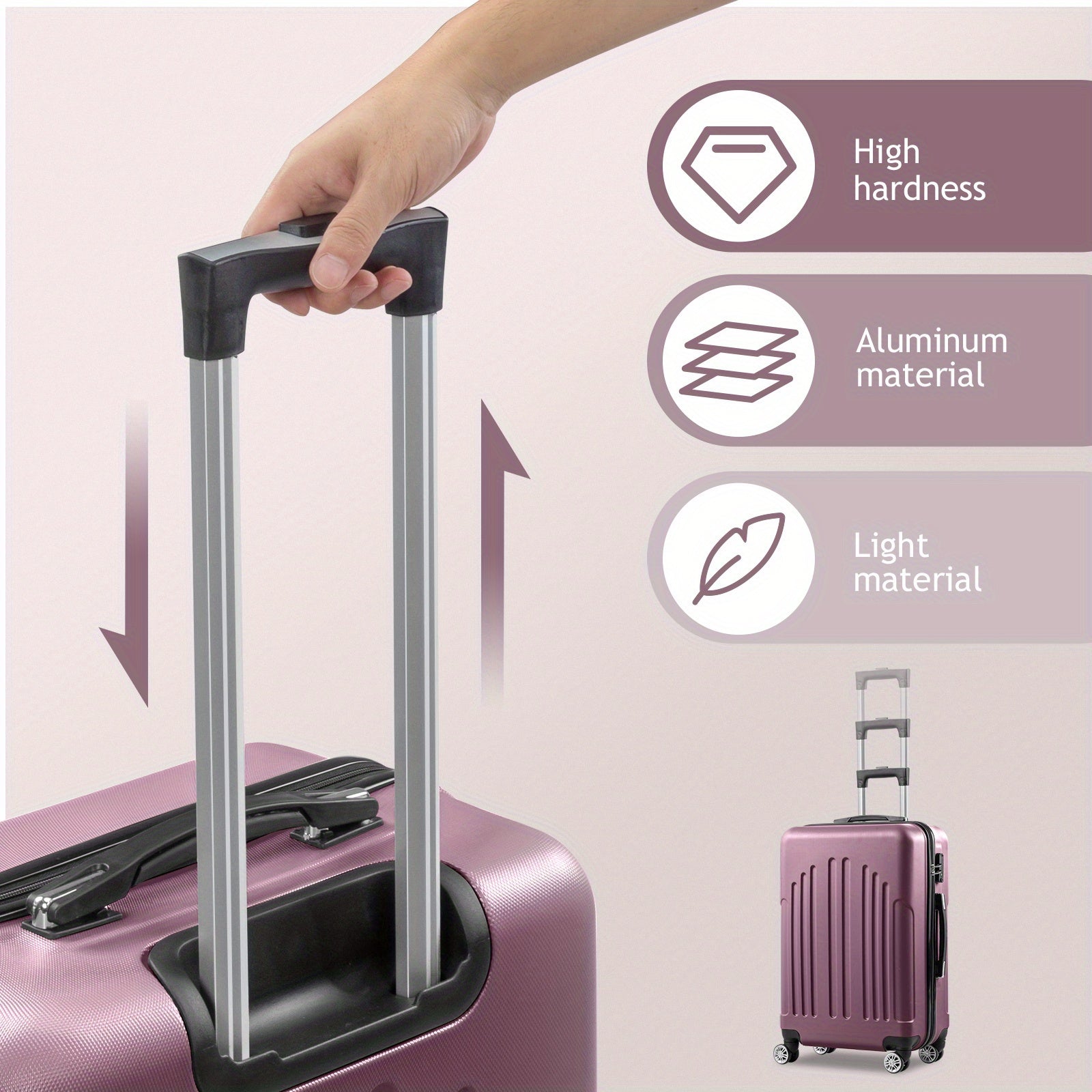 4pcs Set Light Weight Hardside Spinner Wheels Luggage Suitcase, 16in 20in 24in 28in, WITH TSA Lock, Black, 4 In 1 Luggage Sets, Suitable For Different Travel Days