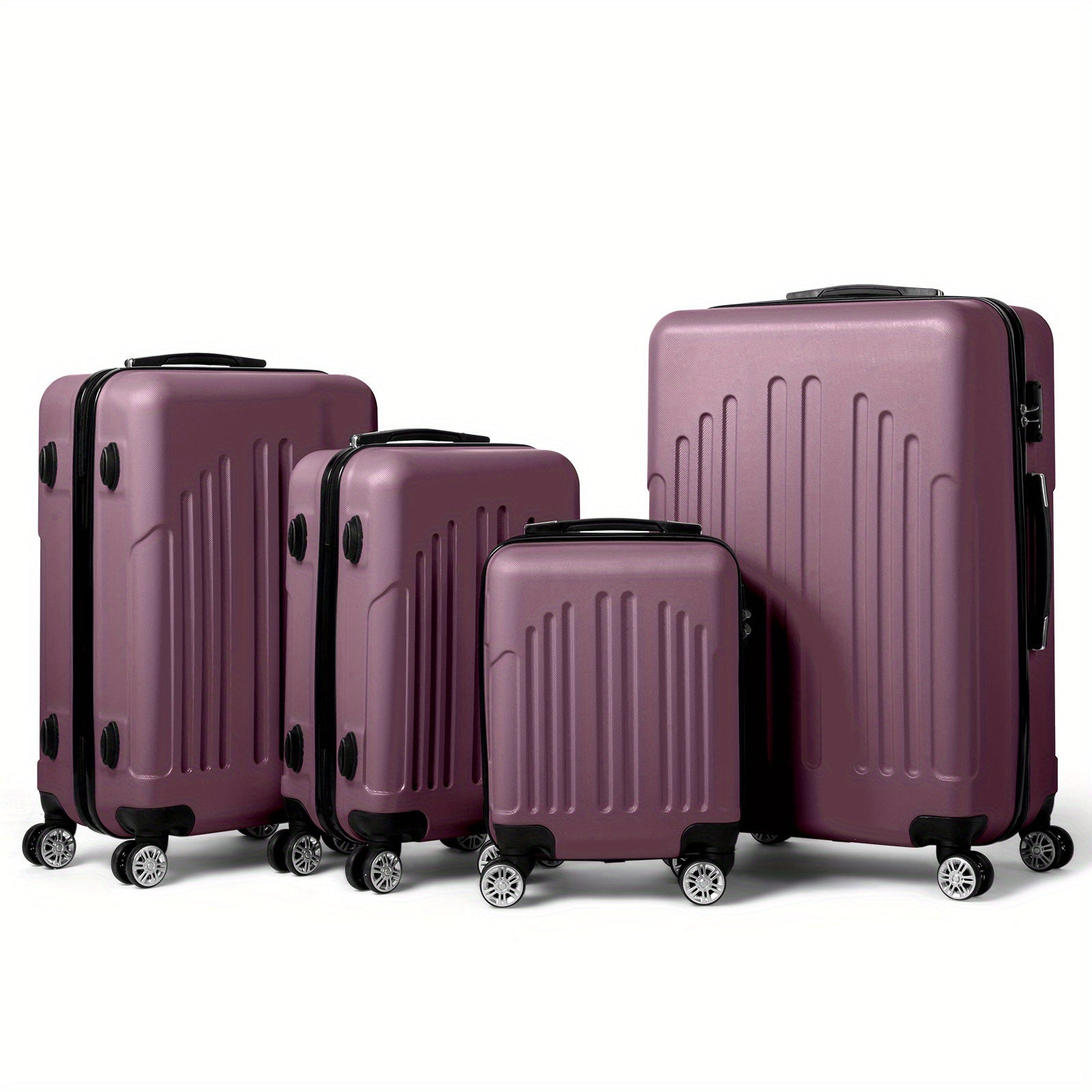 4pcs Set Light Weight Hardside Spinner Wheels Luggage Suitcase, 16in 20in 24in 28in, WITH TSA Lock, Black, 4 In 1 Luggage Sets, Suitable For Different Travel Days