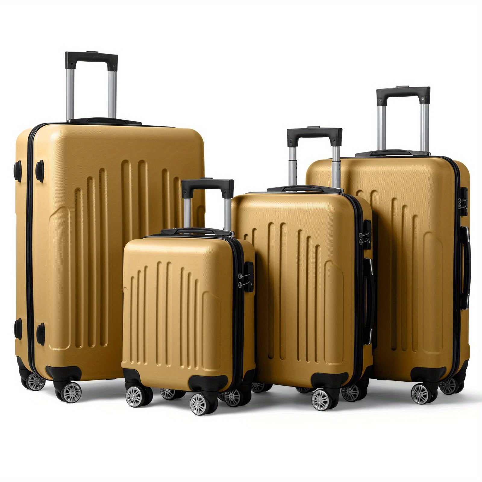 4pcs Set Light Weight Hardside Spinner Wheels Luggage Suitcase, 16in 20in 24in 28in, WITH TSA Lock, Black, 4 In 1 Luggage Sets, Suitable For Different Travel Days