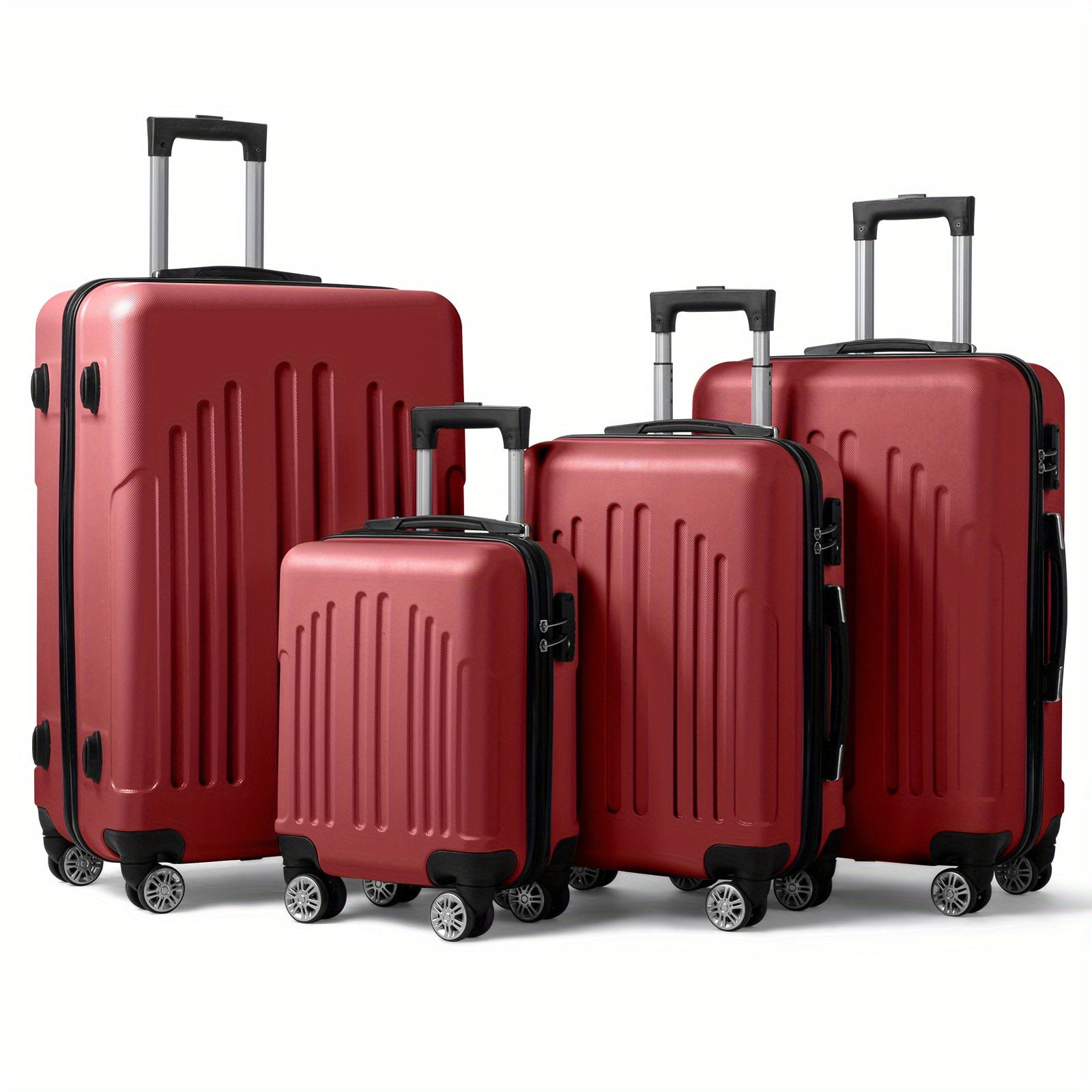 4pcs Set Light Weight Hardside Spinner Wheels Luggage Suitcase, 16in 20in 24in 28in, WITH TSA Lock, Black, 4 In 1 Luggage Sets, Suitable For Different Travel Days