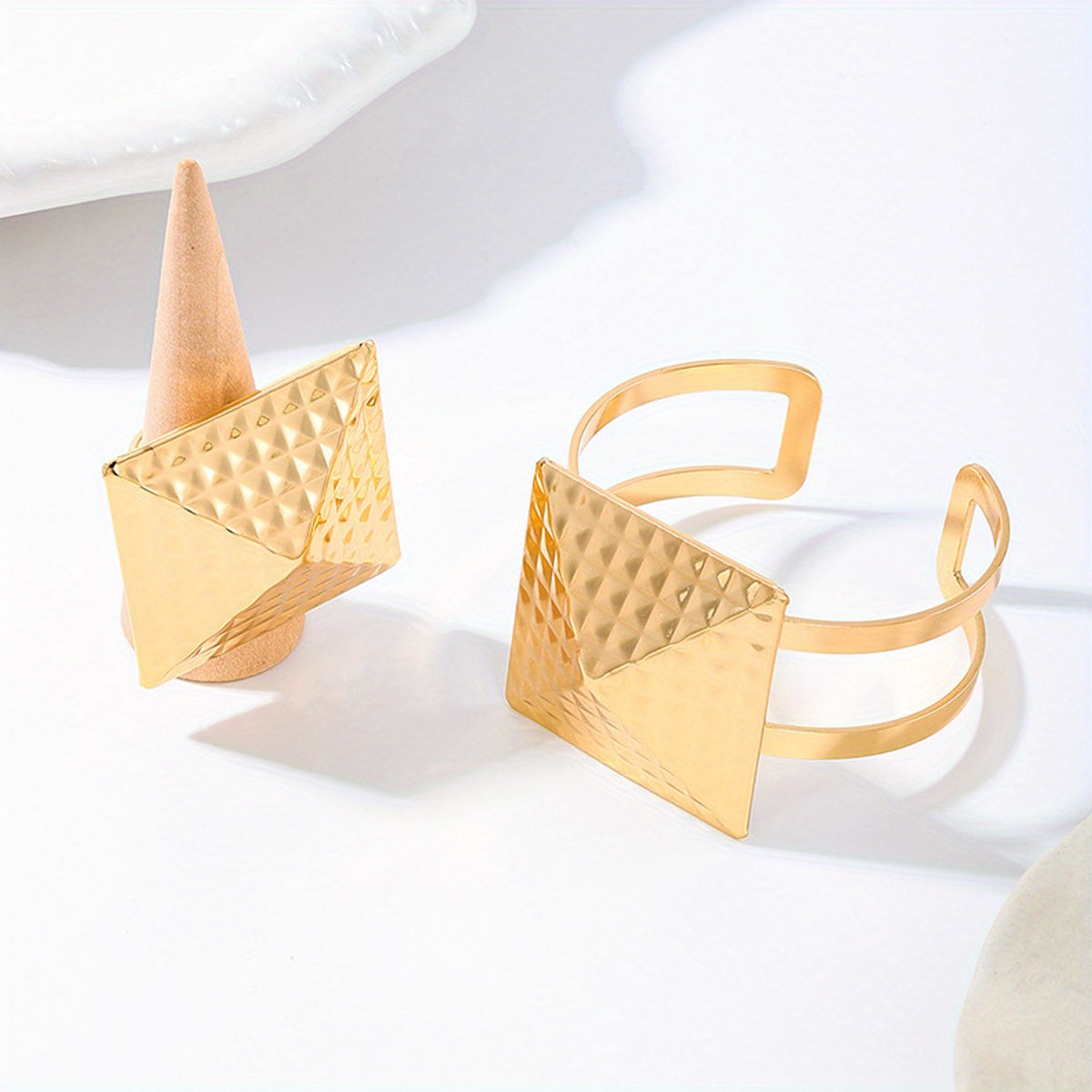 2pcs/ set stylish square geometric bracelet ring Women's jewelry set Valentine's birthday gift