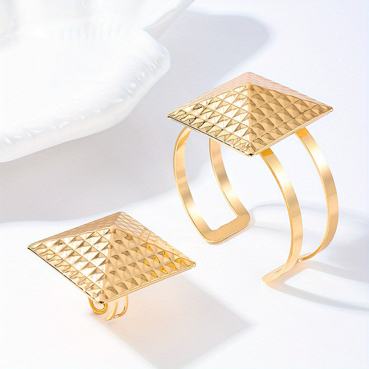 2pcs/ set stylish square geometric bracelet ring Women's jewelry set Valentine's birthday gift