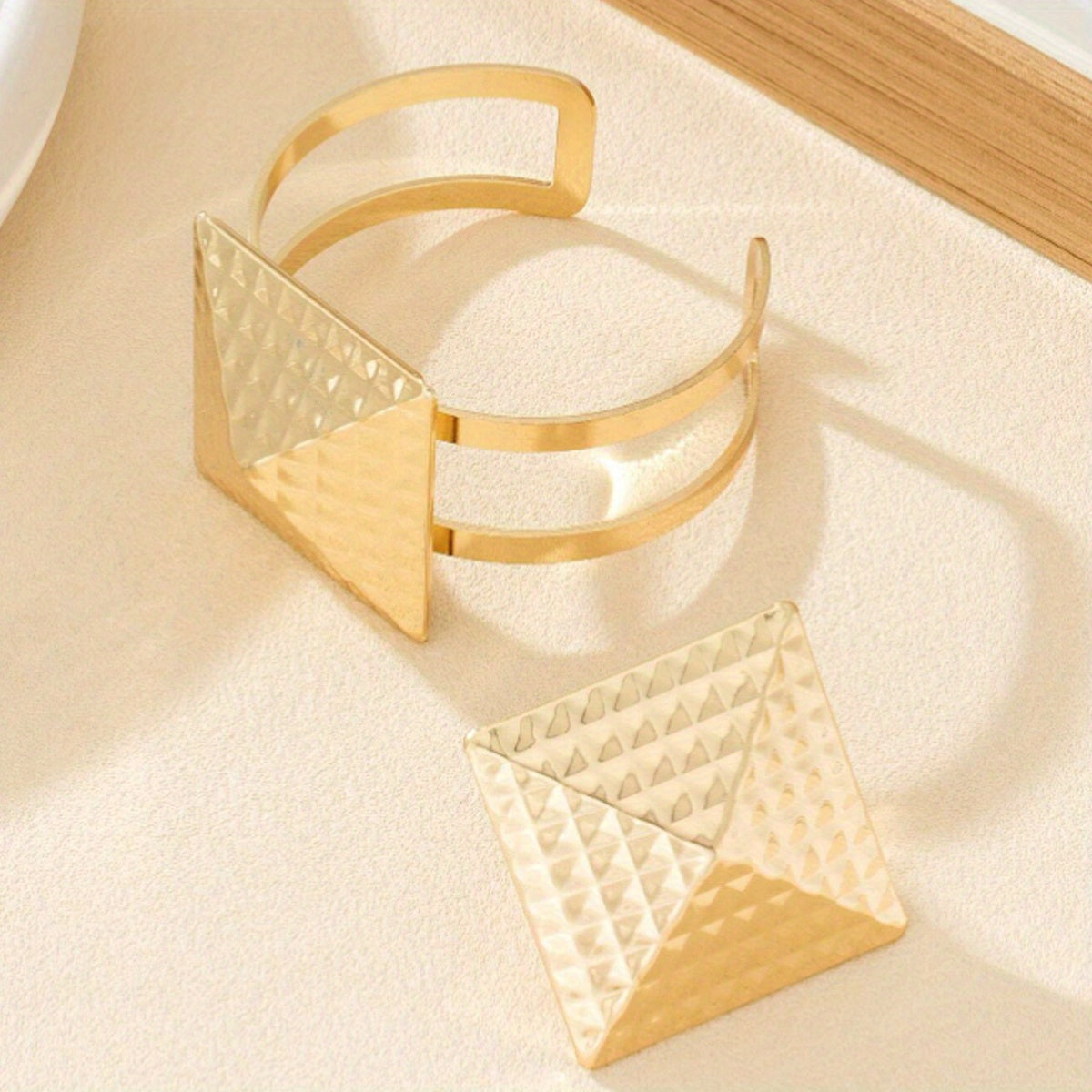 2pcs/ set stylish square geometric bracelet ring Women's jewelry set Valentine's birthday gift