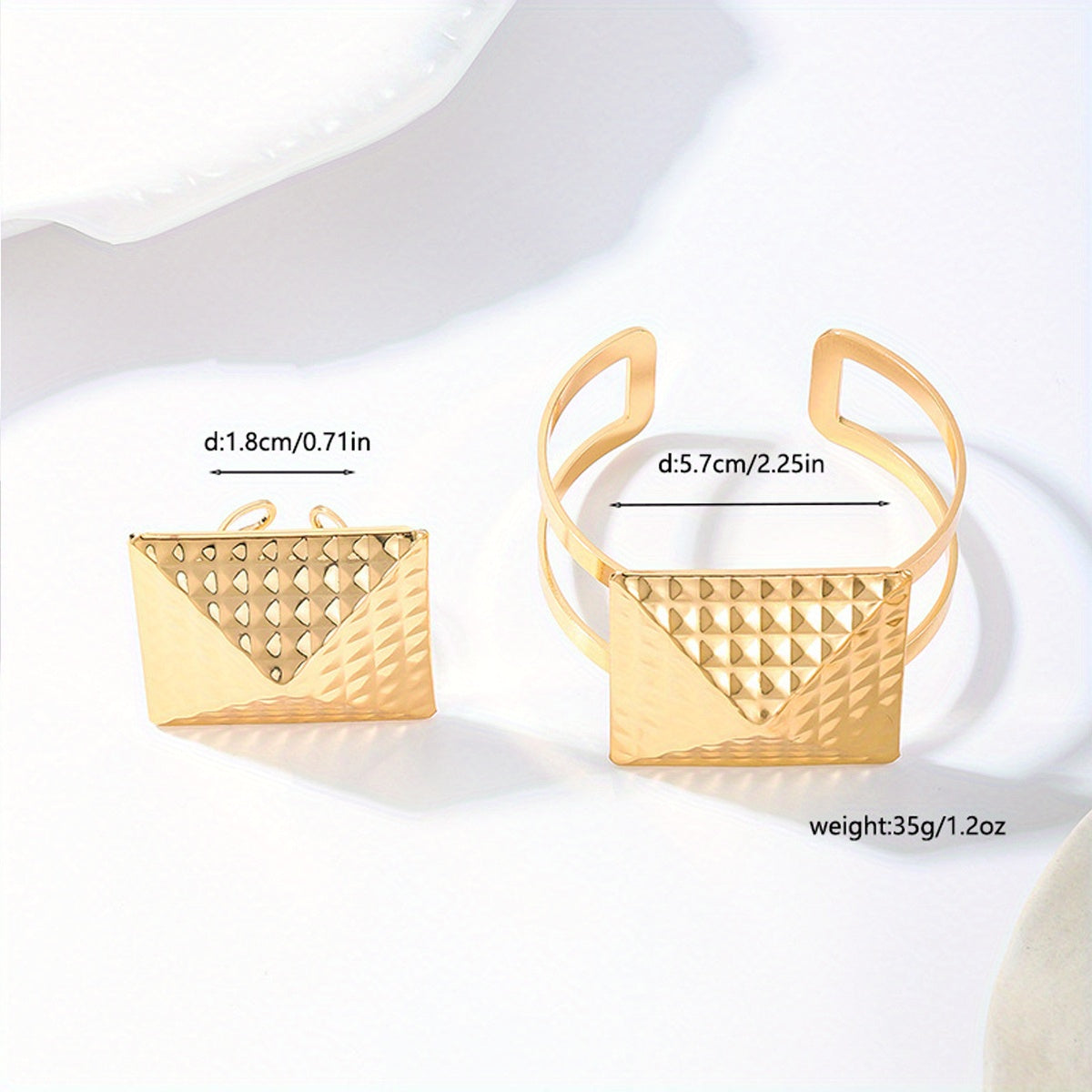 2pcs/ set stylish square geometric bracelet ring Women's jewelry set Valentine's birthday gift