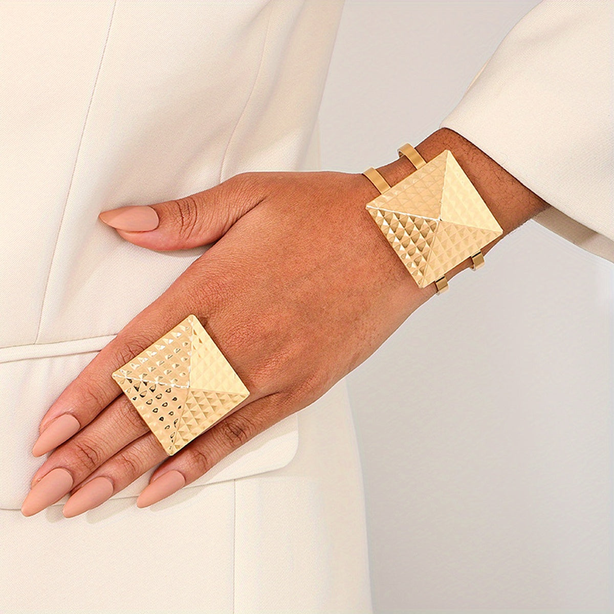2pcs/ set stylish square geometric bracelet ring Women's jewelry set Valentine's birthday gift