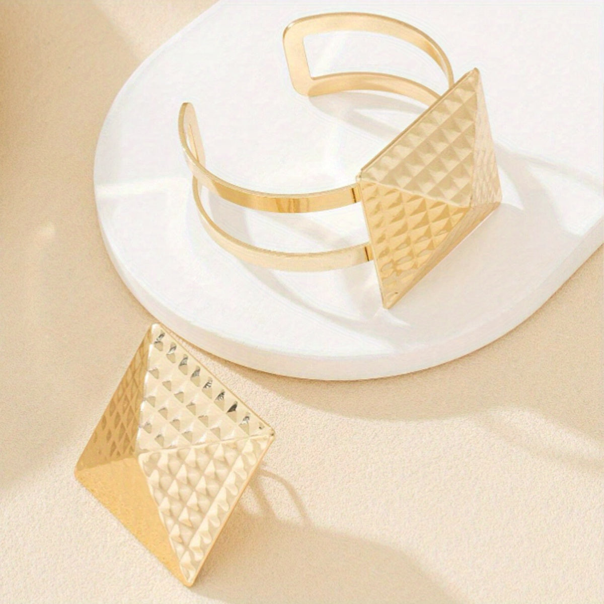 2pcs/ set stylish square geometric bracelet ring Women's jewelry set Valentine's birthday gift