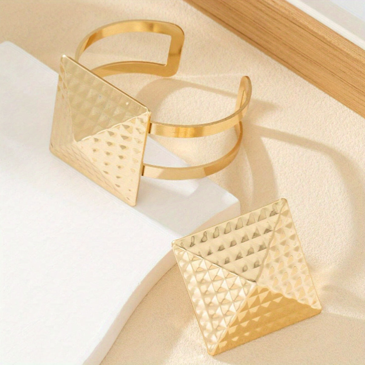 2pcs/ set stylish square geometric bracelet ring Women's jewelry set Valentine's birthday gift