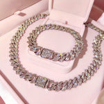 A Hip-hop Style Jewelry Set With A Necklace And Bracelet, Featuring A Thick Chain Design Embedded With Sparkling, Perfect For Accessorizing Daily Outfits Or Party Wear.